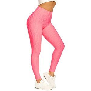 ❤️ NY INVASION Hot Pink Legging W/Ruched Back Rear Seam Honeycomb Textured M